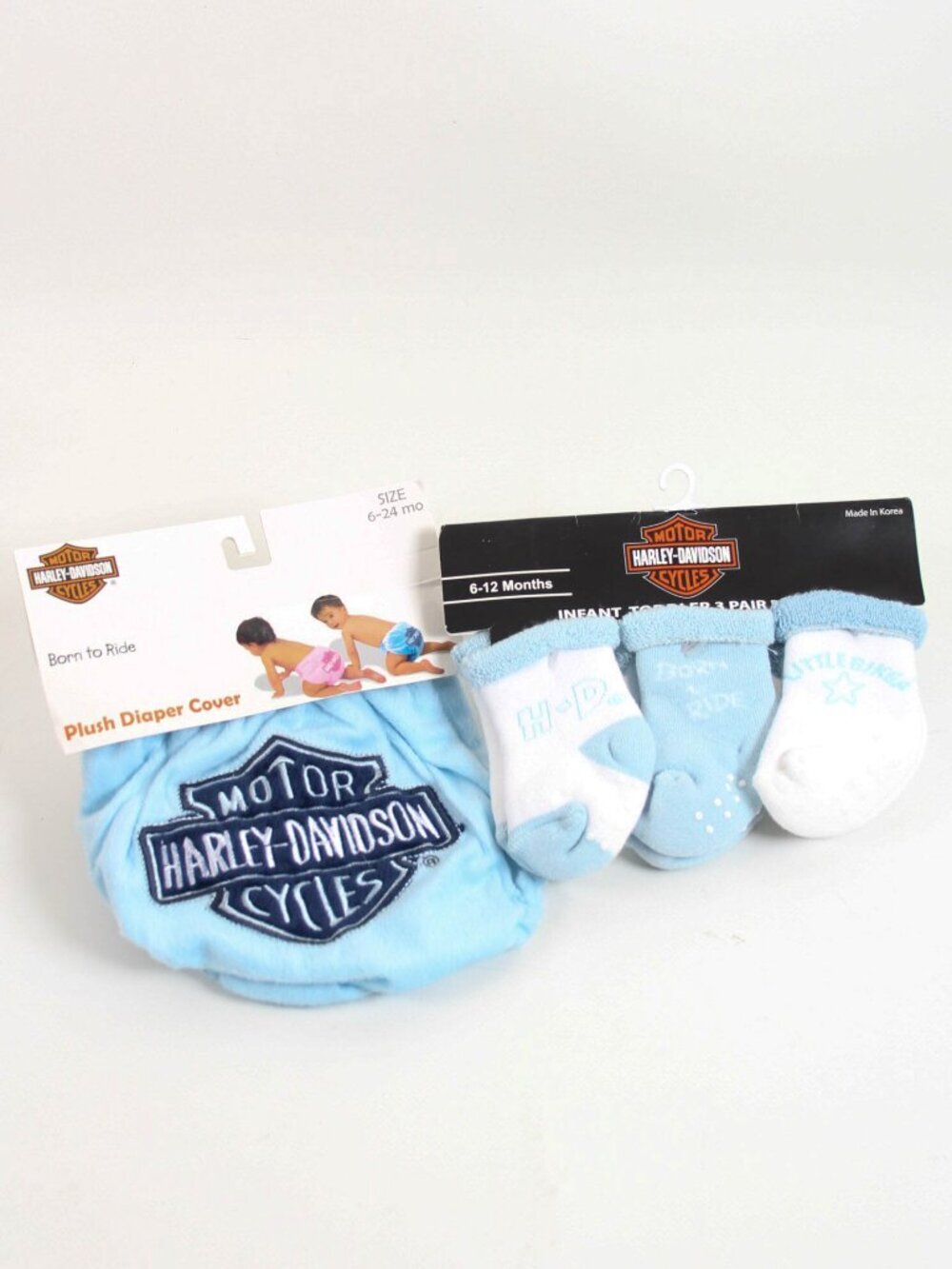 Harley-Davidson Baby Plush Diaper Cover & 3 Pair Socks Set Blue 6-24M 6-12M NWT